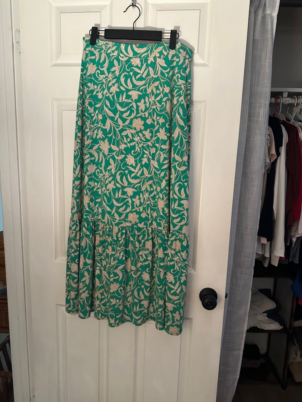 Susan Graver green floral liquid knit maxi skirt. Size small , worn once